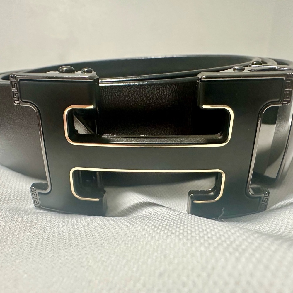 Brown Hermes Style Leather Belt with Black Buckle